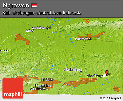 Physical Panoramic Map of Ngrawon