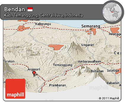 Shaded Relief Panoramic Map of Bendan