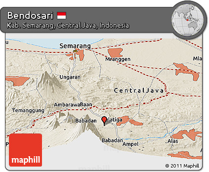 Shaded Relief Panoramic Map of Bendosari