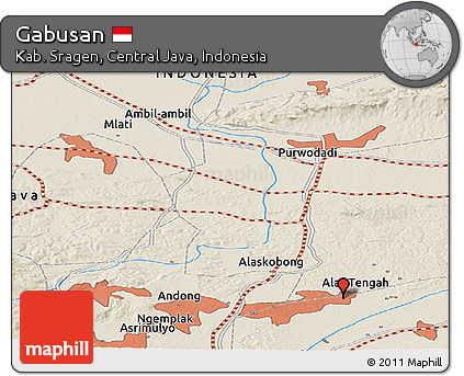 Shaded Relief Panoramic Map of Gabusan