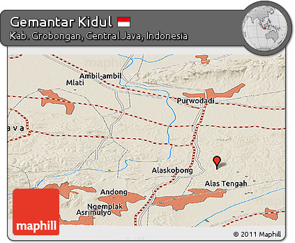 Shaded Relief Panoramic Map of Gemantar Kidul