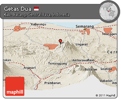 Shaded Relief Panoramic Map of Getas Dua