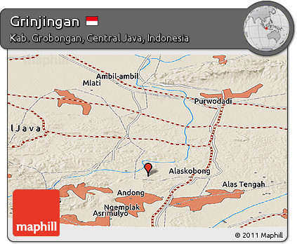 Shaded Relief Panoramic Map of Grinjingan