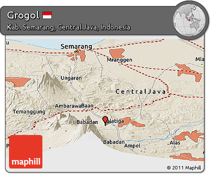 Shaded Relief Panoramic Map of Grogol