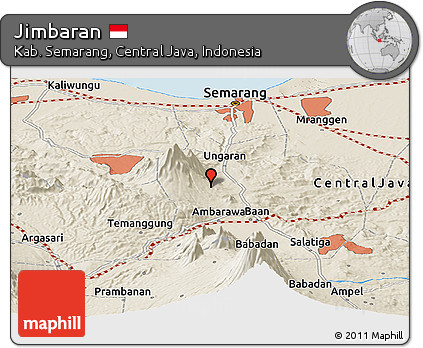 Shaded Relief Panoramic Map of Jimbaran