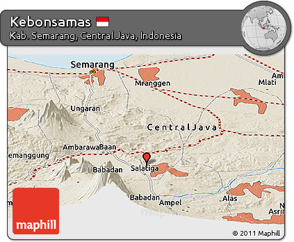 Shaded Relief Panoramic Map of Kebonsamas