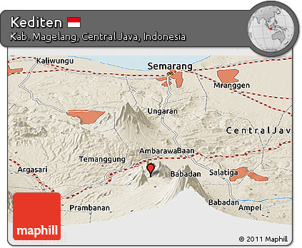 Shaded Relief Panoramic Map of Kediten
