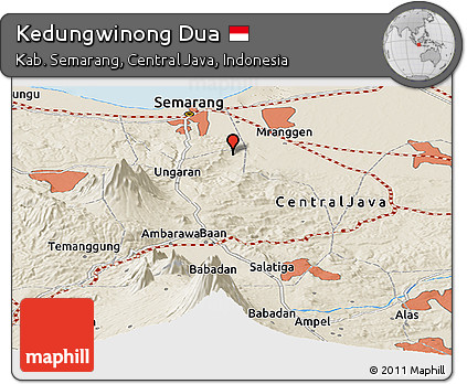 Shaded Relief Panoramic Map of Kedungwinong Dua
