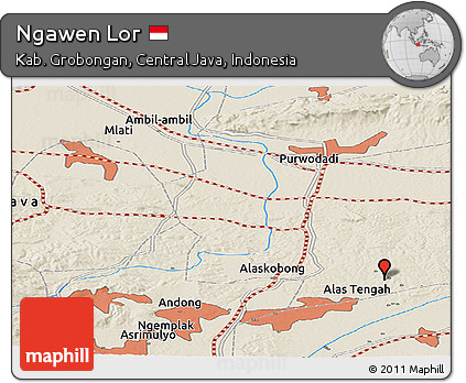Shaded Relief Panoramic Map of Ngawen Lor