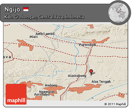 Shaded Relief Panoramic Map of Ngijo
