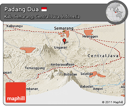 Shaded Relief Panoramic Map of Padang Dua