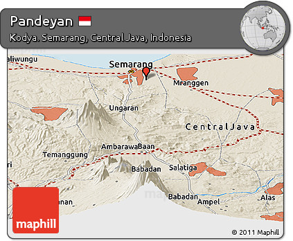 Shaded Relief Panoramic Map of Pandeyan