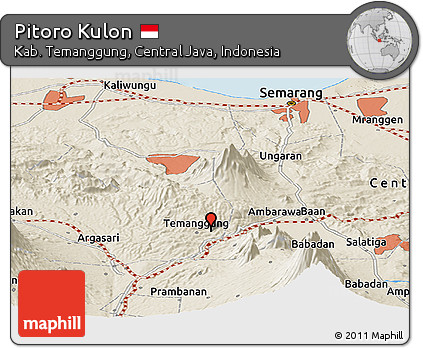 Shaded Relief Panoramic Map of Pitoro Kulon