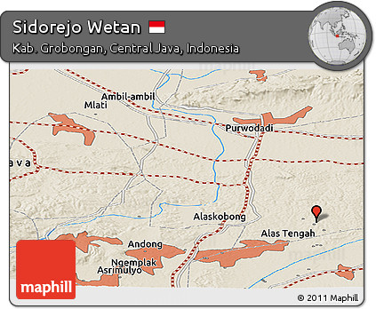 Shaded Relief Panoramic Map of Sidorejo Wetan