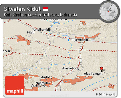 Shaded Relief Panoramic Map of Siwalan Kidul