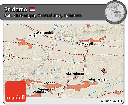 Shaded Relief Panoramic Map of Sridarto