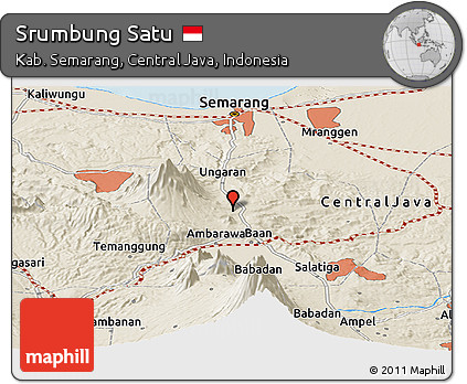 Shaded Relief Panoramic Map of Srumbung Satu