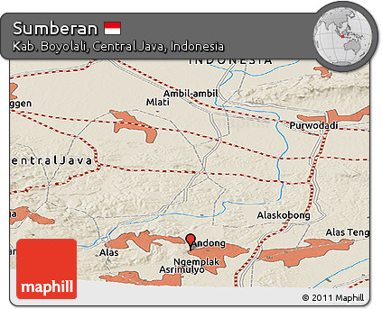 Shaded Relief Panoramic Map of Sumberan