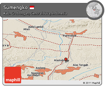 Shaded Relief Panoramic Map of Sumengko
