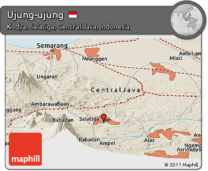 Shaded Relief Panoramic Map of Ujung-ujung