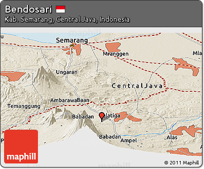 Shaded Relief Panoramic Map of Bendosari