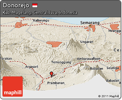 Shaded Relief Panoramic Map of Donorejo