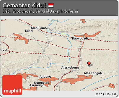 Shaded Relief Panoramic Map of Gemantar Kidul