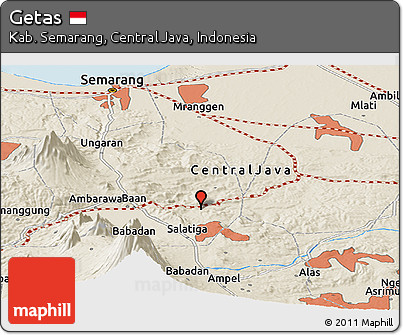 Shaded Relief Panoramic Map of Getas