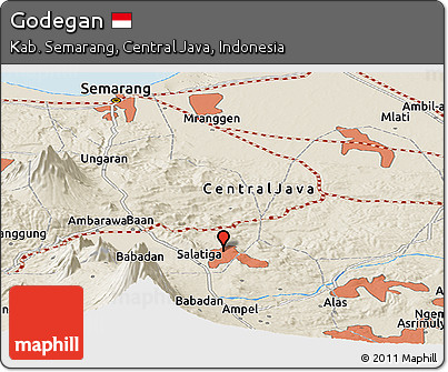 Shaded Relief Panoramic Map of Godegan
