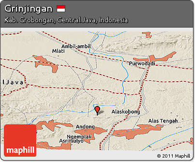 Shaded Relief Panoramic Map of Grinjingan