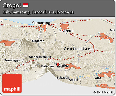 Shaded Relief Panoramic Map of Grogol