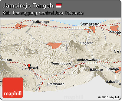Shaded Relief Panoramic Map of Jampirejo Tengah