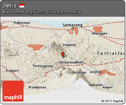 Shaded Relief Panoramic Map of Jetis