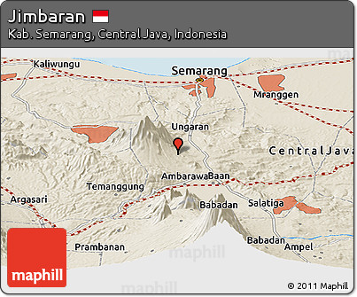 Shaded Relief Panoramic Map of Jimbaran