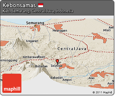 Shaded Relief Panoramic Map of Kebonsamas
