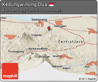 Shaded Relief Panoramic Map of Kedungwinong Dua