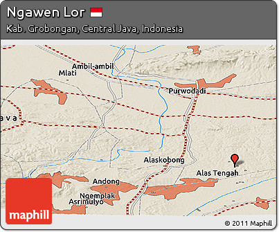 Shaded Relief Panoramic Map of Ngawen Lor