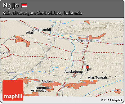 Shaded Relief Panoramic Map of Ngijo