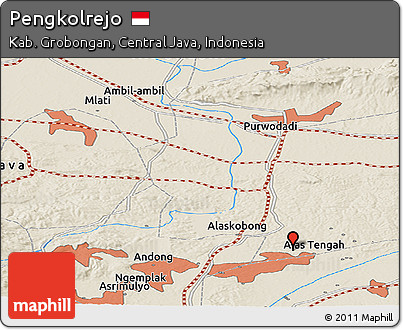 Shaded Relief Panoramic Map of Pengkolrejo