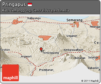 Shaded Relief Panoramic Map of Pringapus