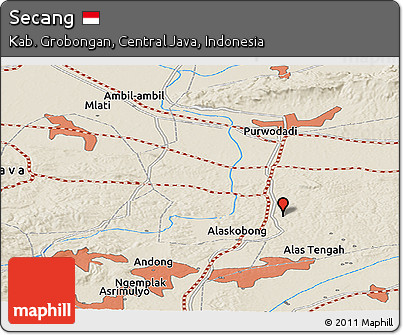 Shaded Relief Panoramic Map of Secang