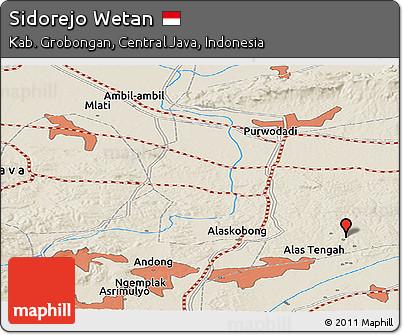 Shaded Relief Panoramic Map of Sidorejo Wetan