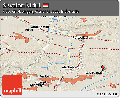 Shaded Relief Panoramic Map of Siwalan Kidul