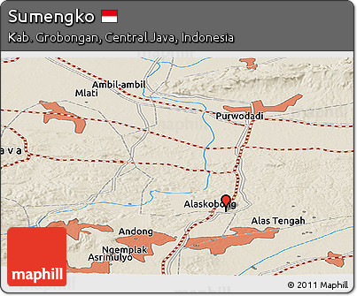 Shaded Relief Panoramic Map of Sumengko