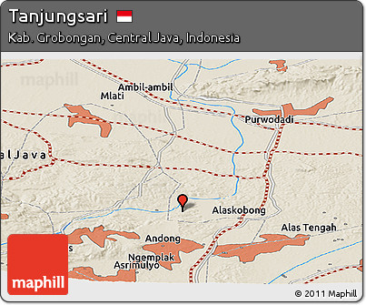 Shaded Relief Panoramic Map of Tanjungsari