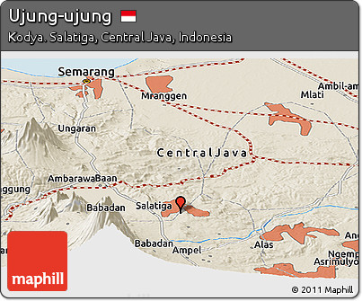 Shaded Relief Panoramic Map of Ujung-ujung