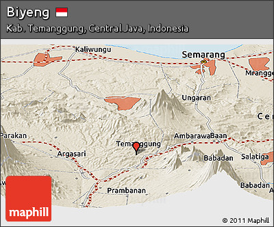 Shaded Relief Panoramic Map of Biyeng