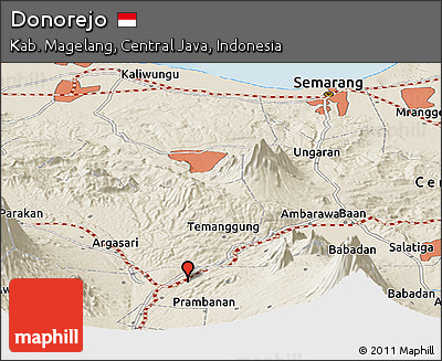 Shaded Relief Panoramic Map of Donorejo