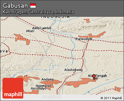Shaded Relief Panoramic Map of Gabusan