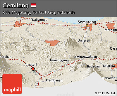Shaded Relief Panoramic Map of Gemilang